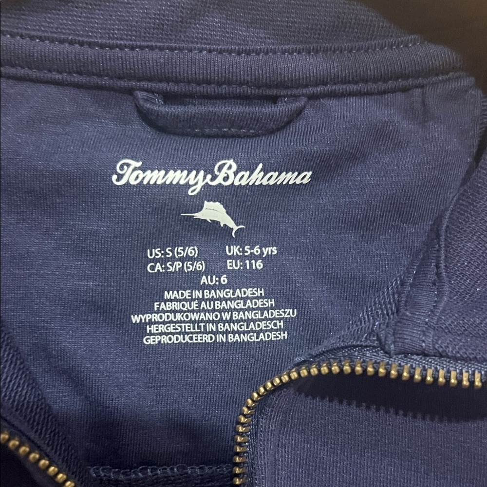 Tommy Bahama Kids Navy Quarter Zip-Up Sweater- Size 5/6 - Picture 2 of 5